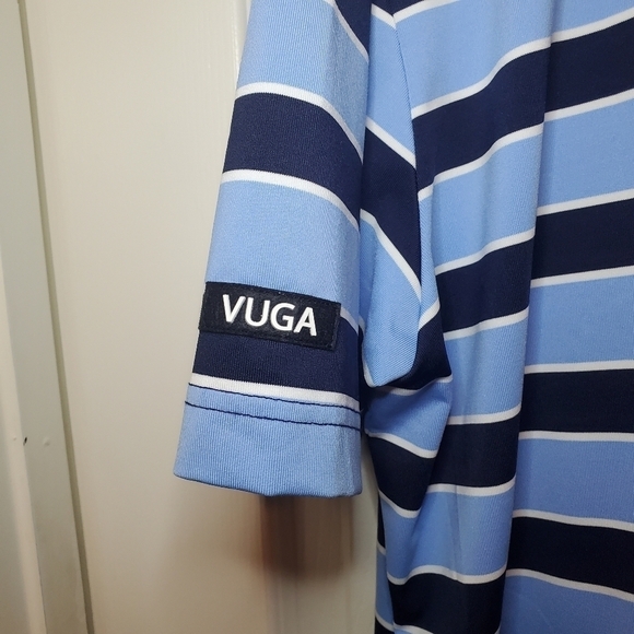 VUGA Polo Golf Shirt Sz XXL Blue Stripe Short Sleeve Moisture Wicking Stretch - Picture 6 of 12